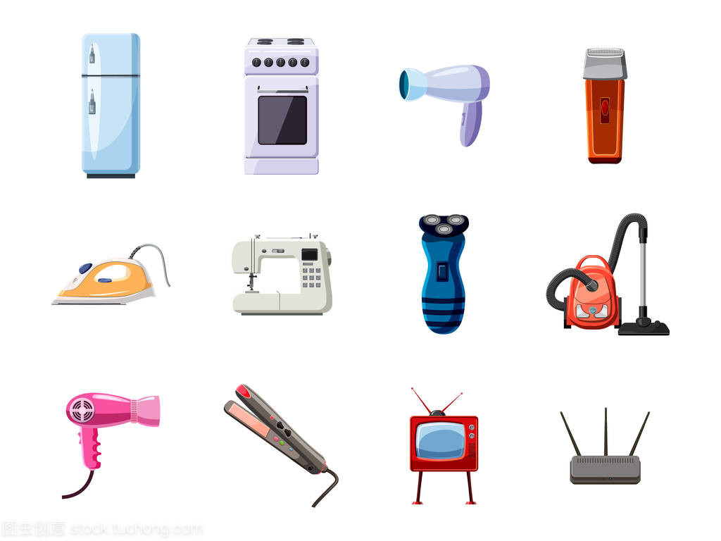 卡通風格家電圖標集 讓家庭生活更添趣味